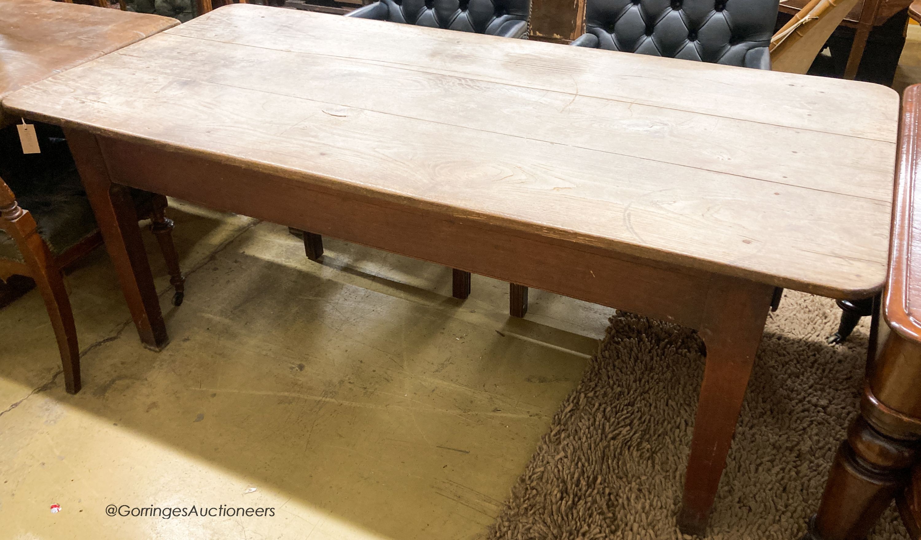 A French oak and fruitwood single end drawer farmhouse table, length 190cm, depth 89cm, height 73cm